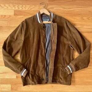FRED PERRY Brown Corduroy Zip Up Mod Ska Bomber Jacket 40 w/ White Grey